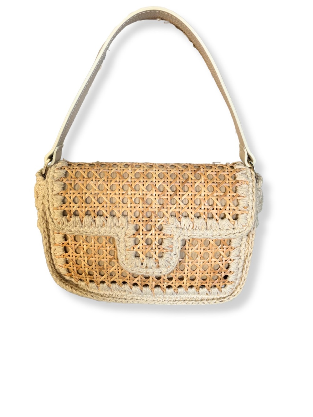 Caterina Bertini Italy Woven Rattan Crochet Shoulder Bag Purse